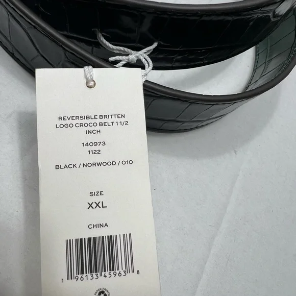 Tory Burch 1.5” Britten Reversible Logo Croc Belt In Black/Green Size: XXL - Picture 5 of 7